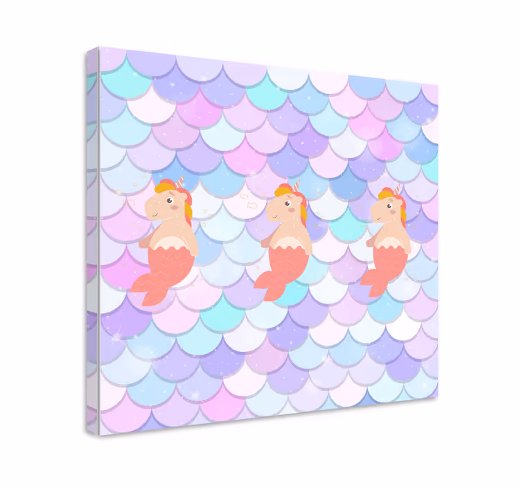 Quadro infantil Sirenes de unicórnio com escamas de peixe - TenStickers