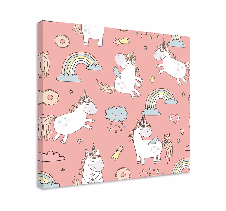 Quadro unicórnio com padrão divertido de unicórnios - TenStickers