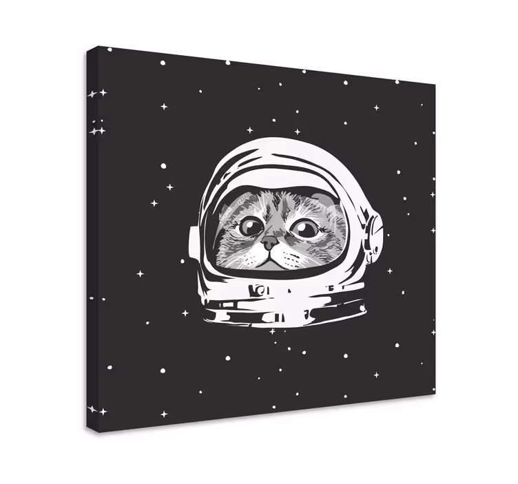 Quadro com gatos astronauta preto e branco - TenStickers