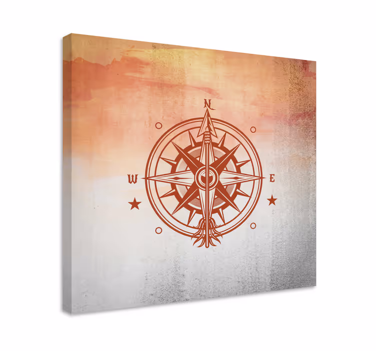 Quadro mapa mundi com design de rosa dos ventos - TenStickers