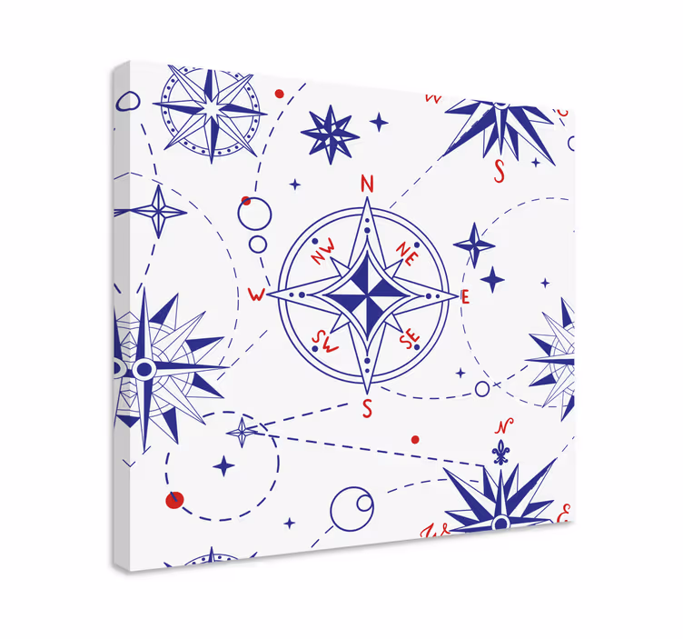 Quadro mapa mundi design de estrela do compass - TenStickers