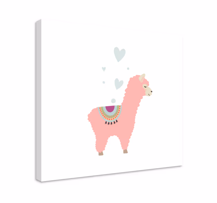 Quadro animais lama rosa bebê com corações - TenStickers