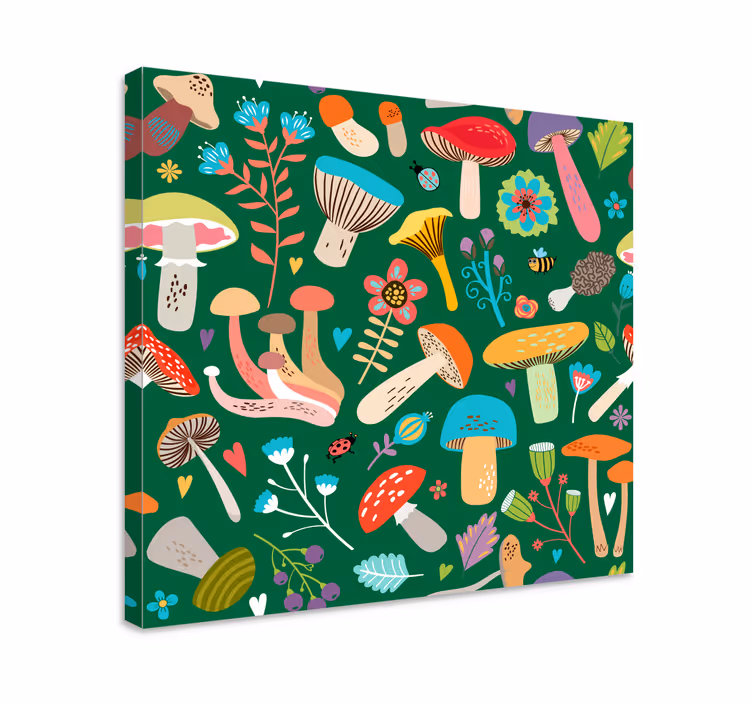 Quadro de flores com motivo de cogumelos vibrantes - TenStickers