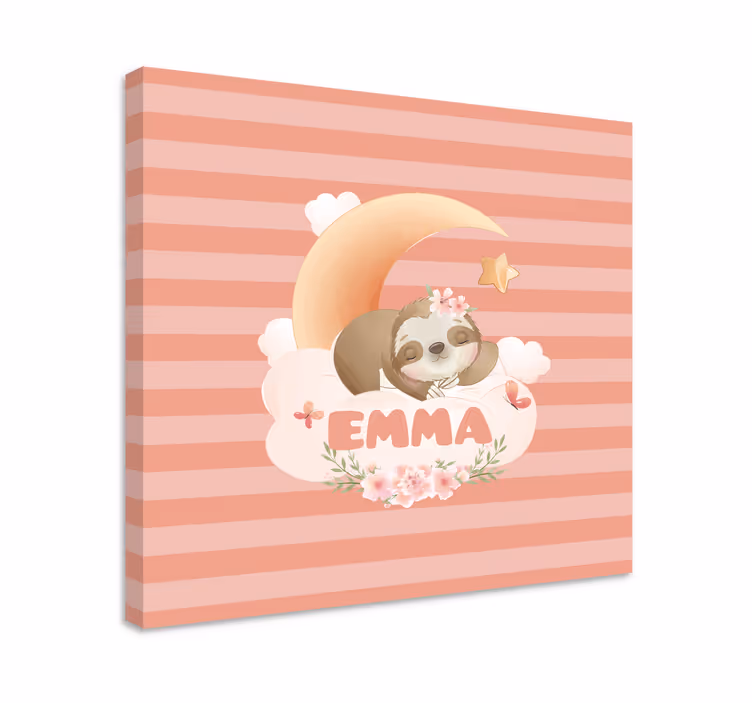 Quadro para bebê Animais fofos preguiça com nome - TenStickers