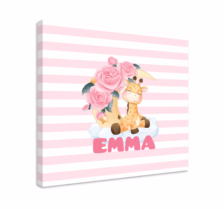 Quadro para bebê Animais fofos girafa com nome - TenStickers