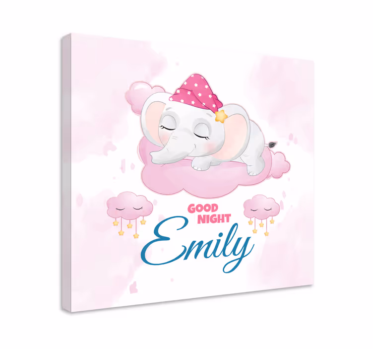 Quadro para bebê Elefante fofo para menina com nome - TenStickers