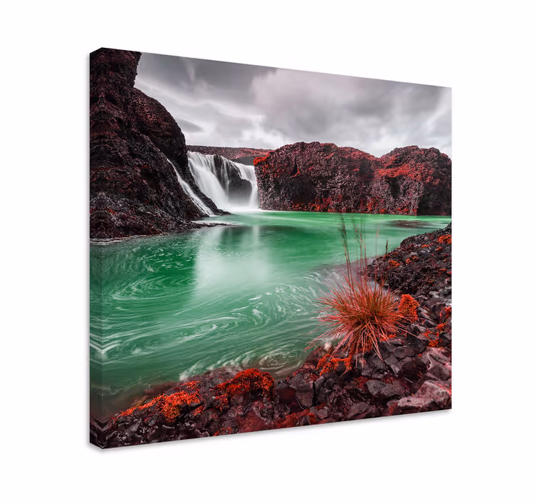 Quadro de paisagem cachoeira com lago verde - TenStickers