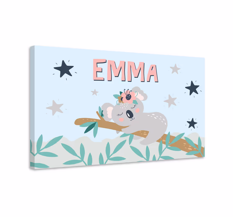 Quadro para bebê Coala fofo para menina com nome - TenStickers