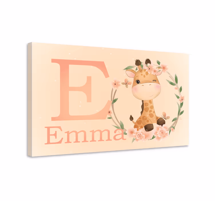 Quadros para quarto infantil girafa com inicial floral - TenStickers