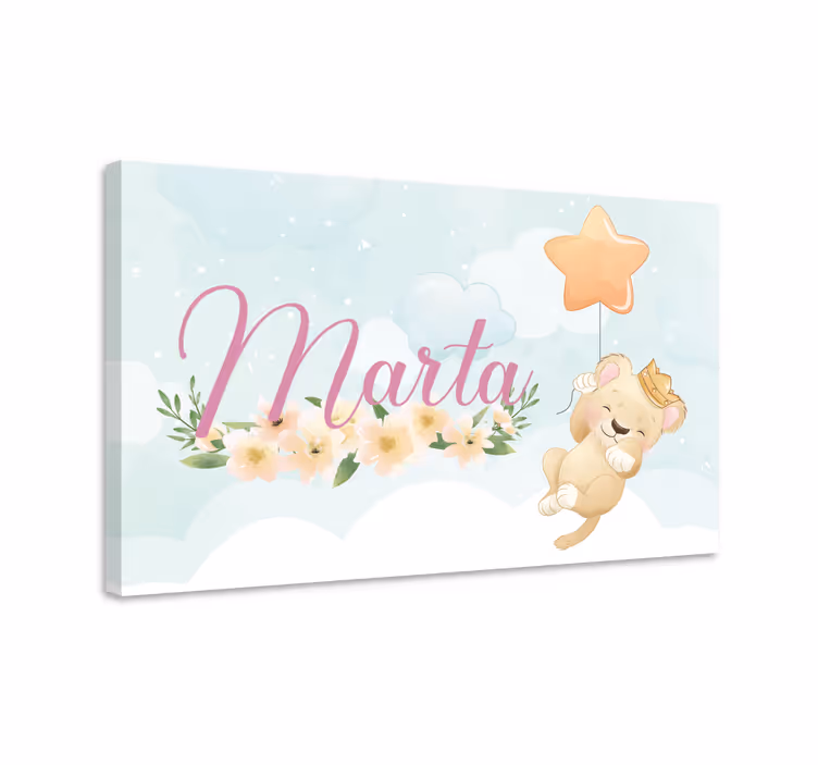 Quadro para bebê Leão fofo para menina com nome - TenStickers