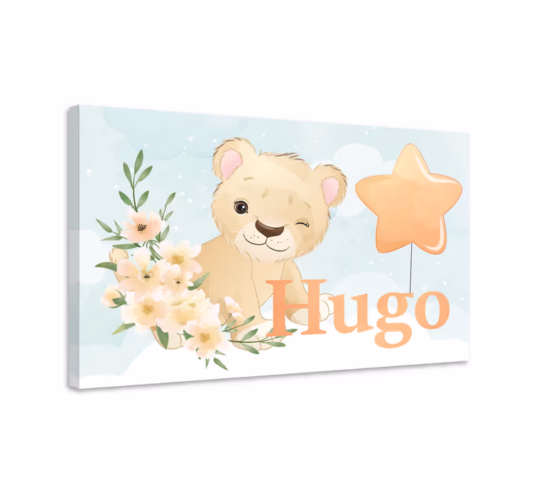 Quadro para bebê Leão fofo para menino com nome - TenStickers