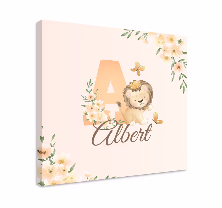 Quadro 3d leão fofo e flores - TenStickers