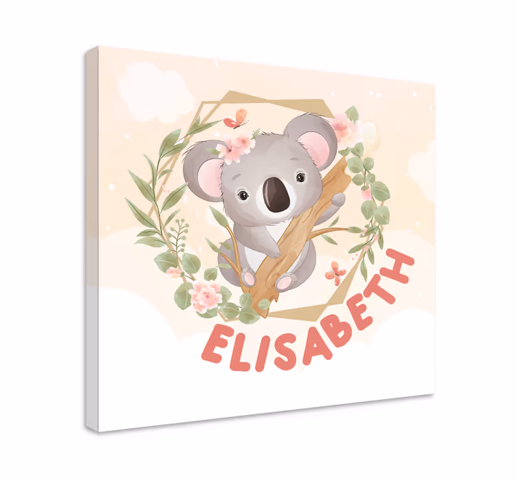 Quadro para bebê Animais fofos coala com nome - TenStickers