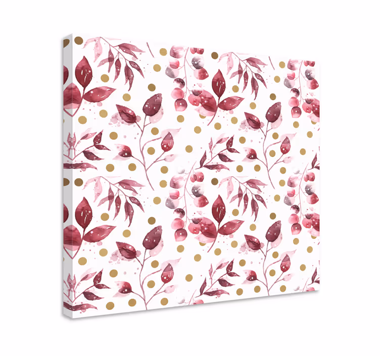 Quadro de flores Folhas cor de vinho e pontos dourados - TenStickers