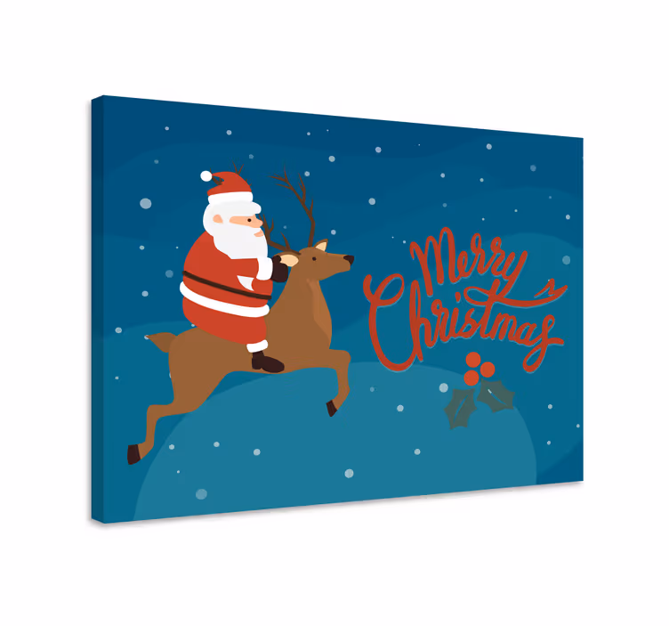 Quadros decorativos personagens papai noel montando rena - TenStickers