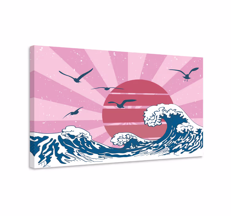 Quadro vintage A grande onda retro rosa - TenStickers