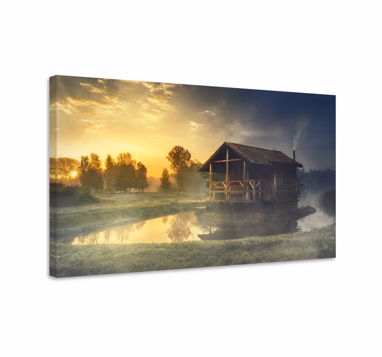 Quadro de paisage reflexo de casa rústica - TenStickers
