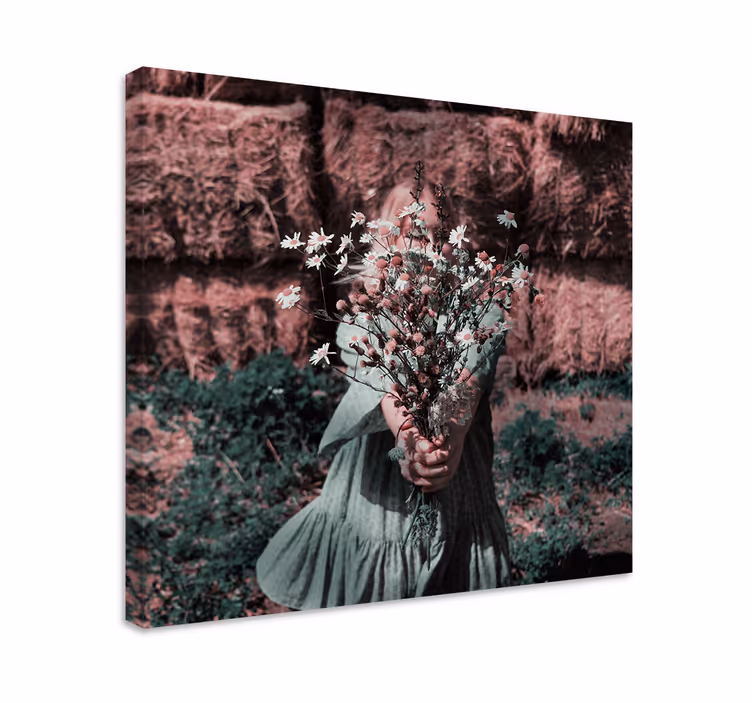 Quadro de flores menina segurando flores - TenStickers