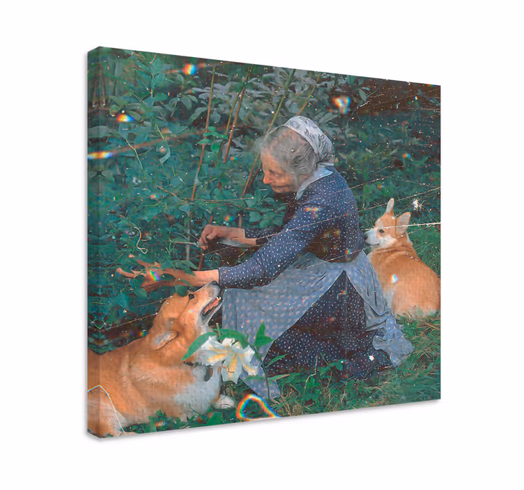 Quadro de cães mulher com corgis - TenStickers