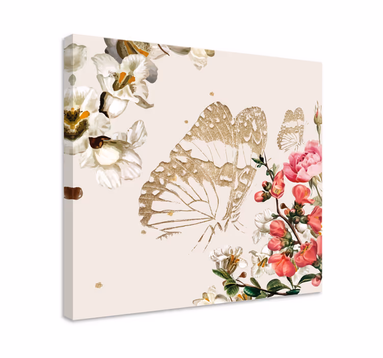 Quadro de borboletas flores de borboleta dourada - TenStickers