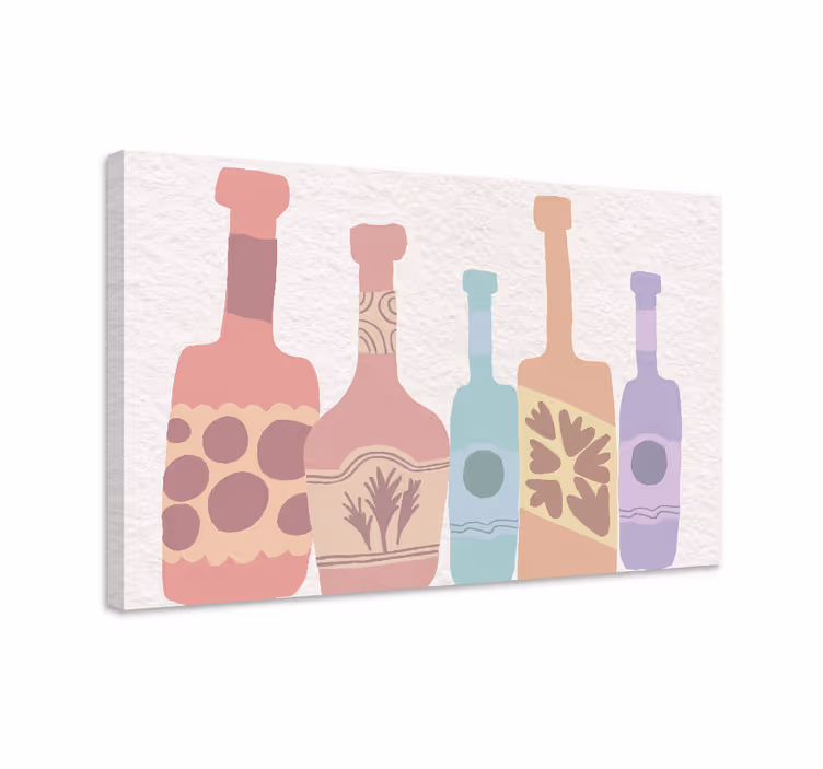 Quadro decorativo ornamental silhuetas de garrafas coloridas - TenStickers