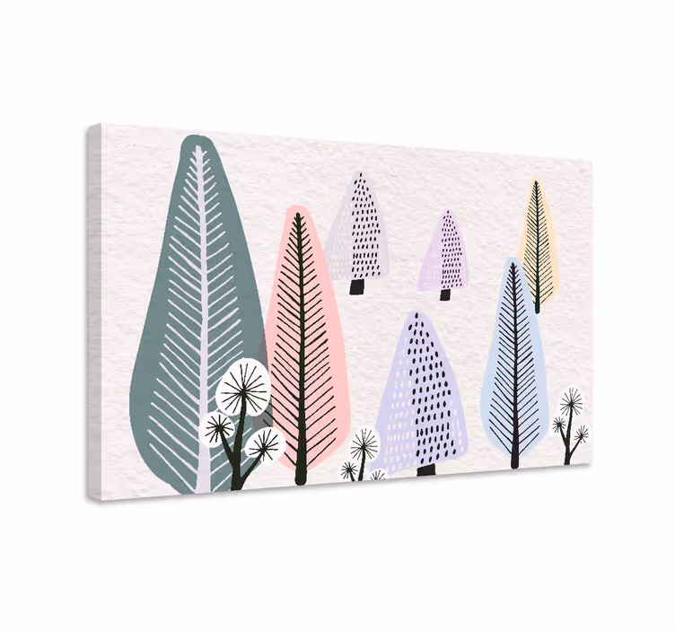 Quadro de árvores floresta colorida escandinava - TenStickers