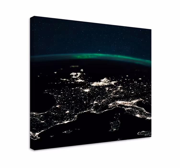 Quadro mapa mundi vista noturna aérea - TenStickers