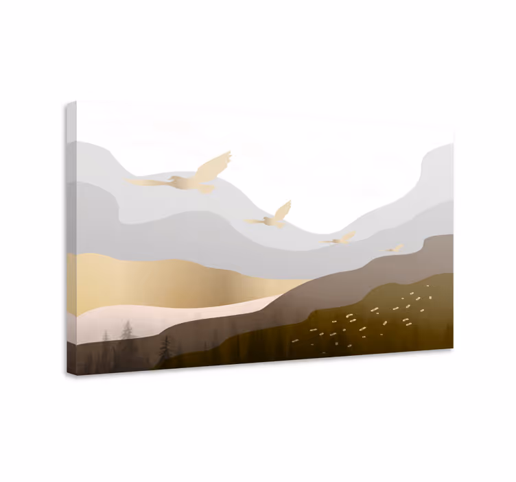 Quadro de paisage montanha geométrica e pássaros - TenStickers