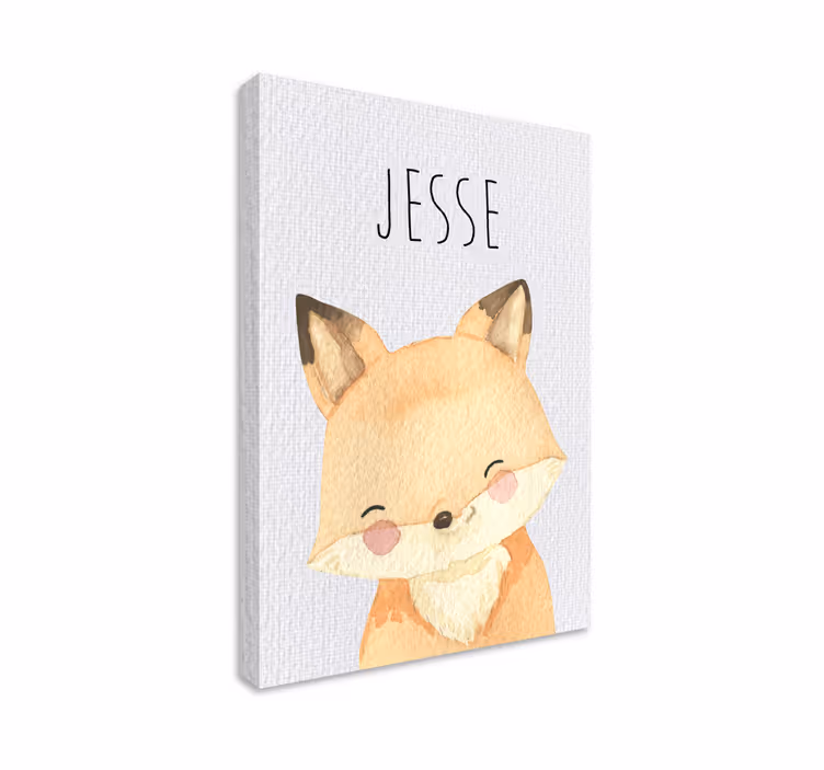Quadros para quarto infantil bebê raposa sorridente com nome - TenStickers