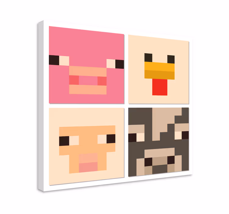 Quadro videogame arte de pixel de rostos de animais - TenStickers