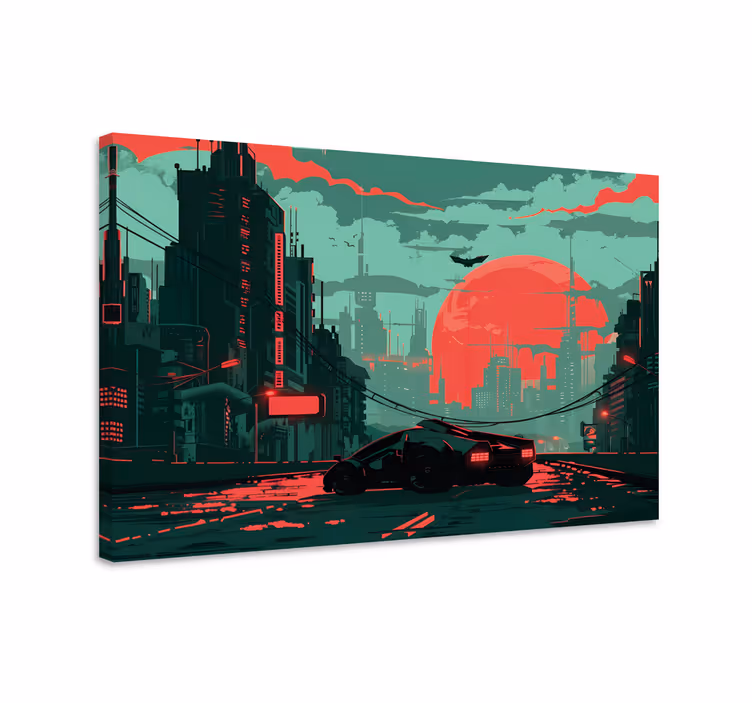 Quadro videogame cidade cibernética - TenStickers