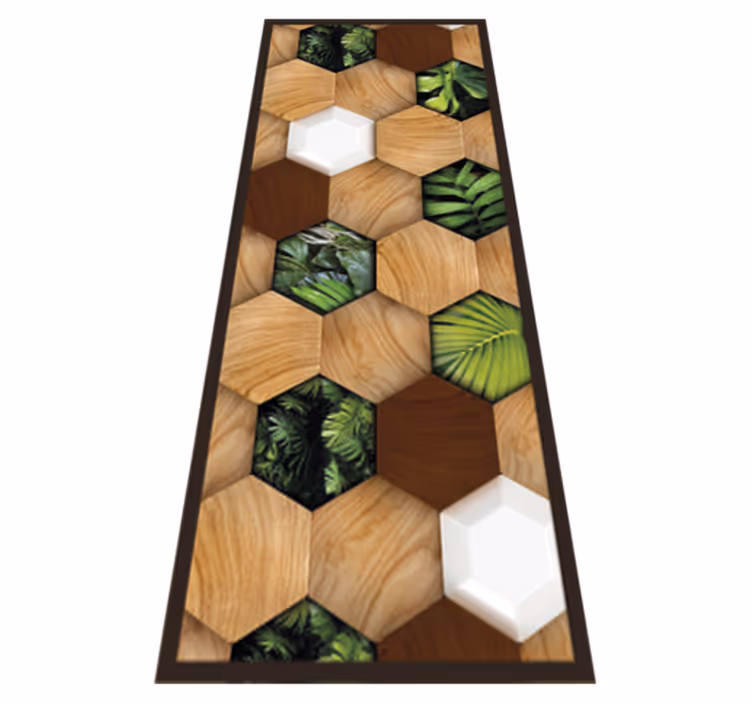 Tapete vinílico cozinha hexágonos tropicais de madeira - TenStickers