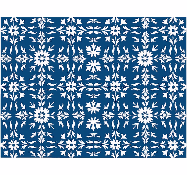 Tapete vinílico azul padrão de ladrilhos brancos - TenStickers