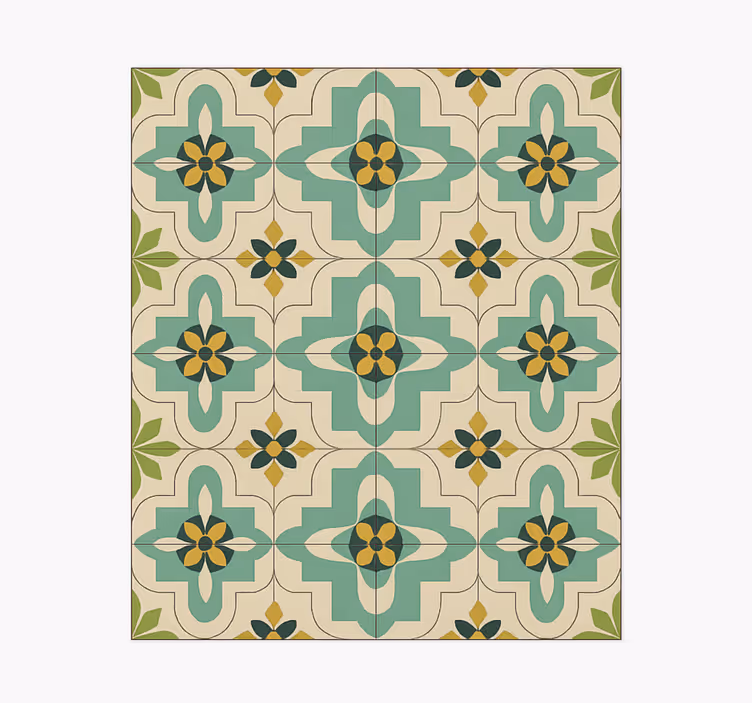 Tapete vinílico cozinha azulejos florais retrô - TenStickers