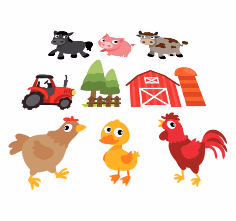 Tapete vinílico de animais fazenda colorida - TenStickers