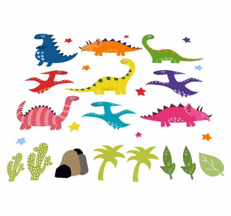 Tapete vinílico de animais dinossauros coloridos nórdicos - TenStickers