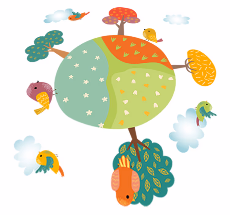 Tapete vinílico de animais círculo branco primavera - TenStickers