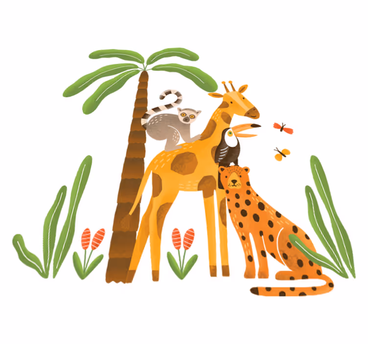 Tapete vinílico de animais brincando na selva - TenStickers