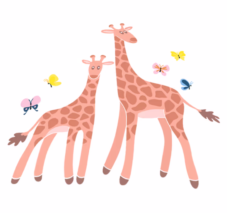 Tapete vinílico de animais girafa borboleta mãe e filhote - TenStickers