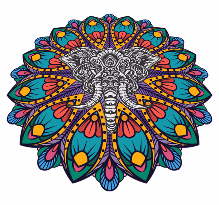Tapete vinílico de animais mandala de elefante colorido - TenStickers