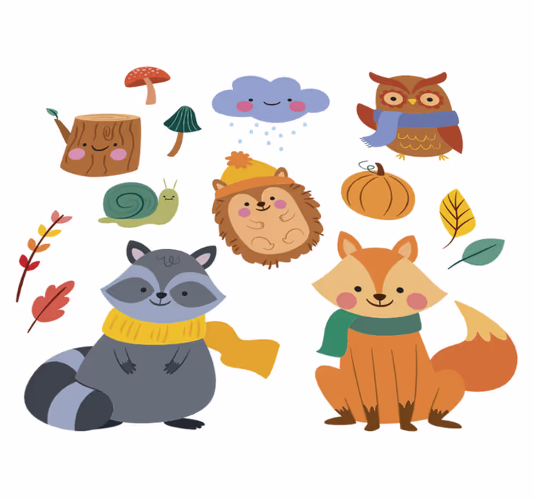 Tapete vinílico de animais flores e animais de outono - TenStickers