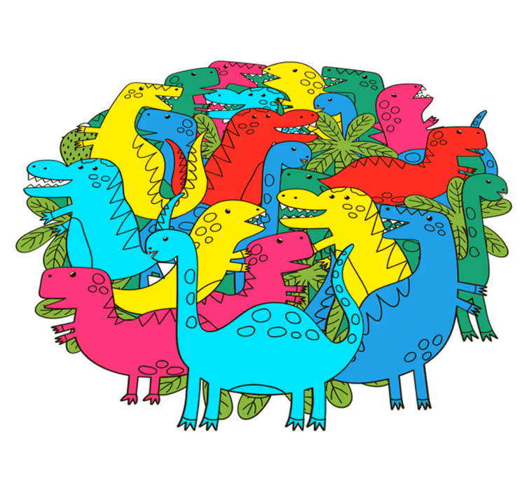 Tapete vinílico de animais dinossauro colorido redondo - TenStickers