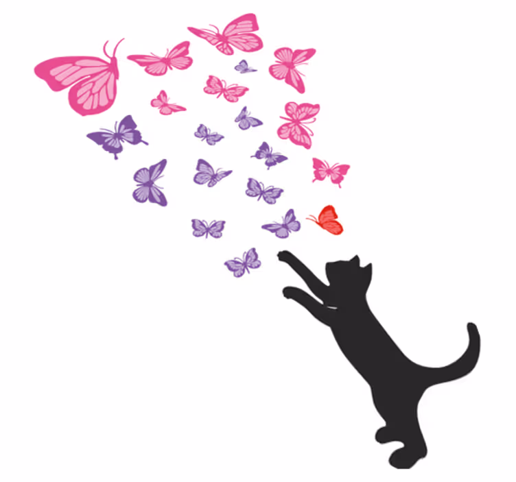 Tapete vinílico de animais gatinhos brincando com borboletas - TenStickers