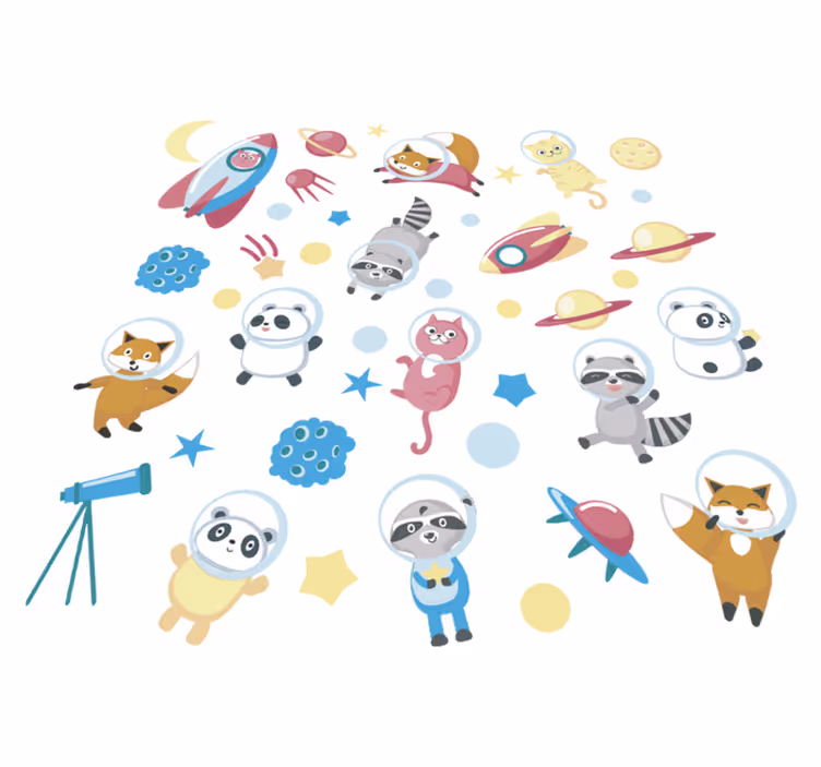 Tapete vinílico de animais astronautas fofos - TenStickers