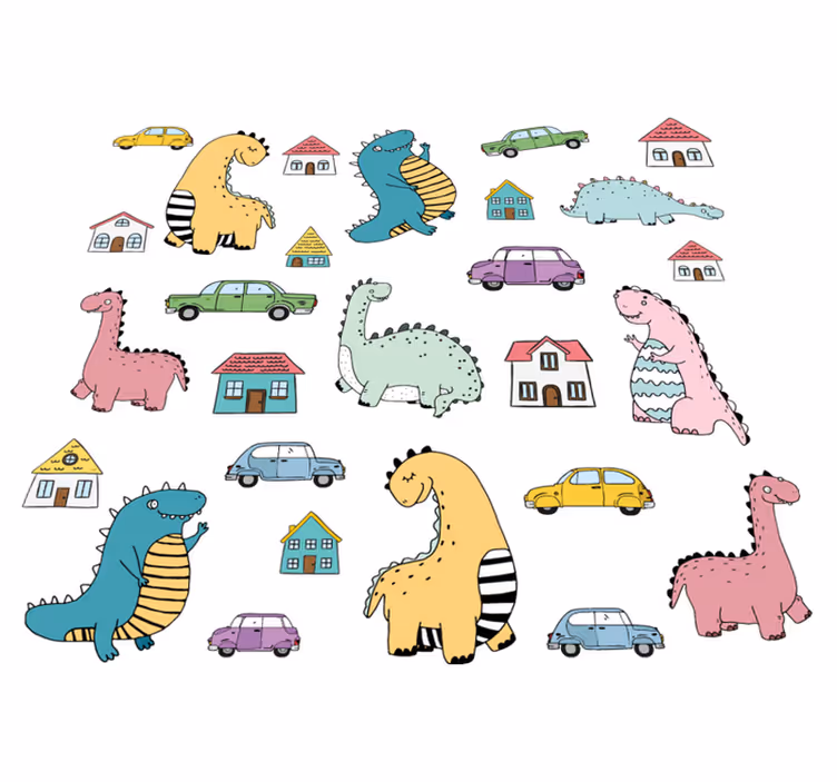 Tapete vinílico de animais figuras de dinossauros coloridas - TenStickers