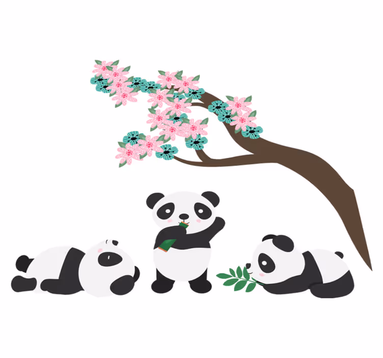 Tapete vinílico de animais clã de pandas divertidos - TenStickers