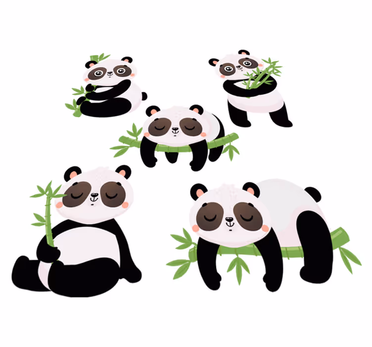 Tapete vinílico de animais com ilustrações de panda fofas - TenStickers