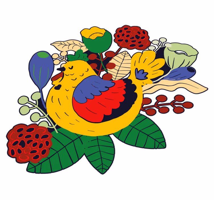 Tapete vinílico de animais pássaros coloridos e florais - TenStickers
