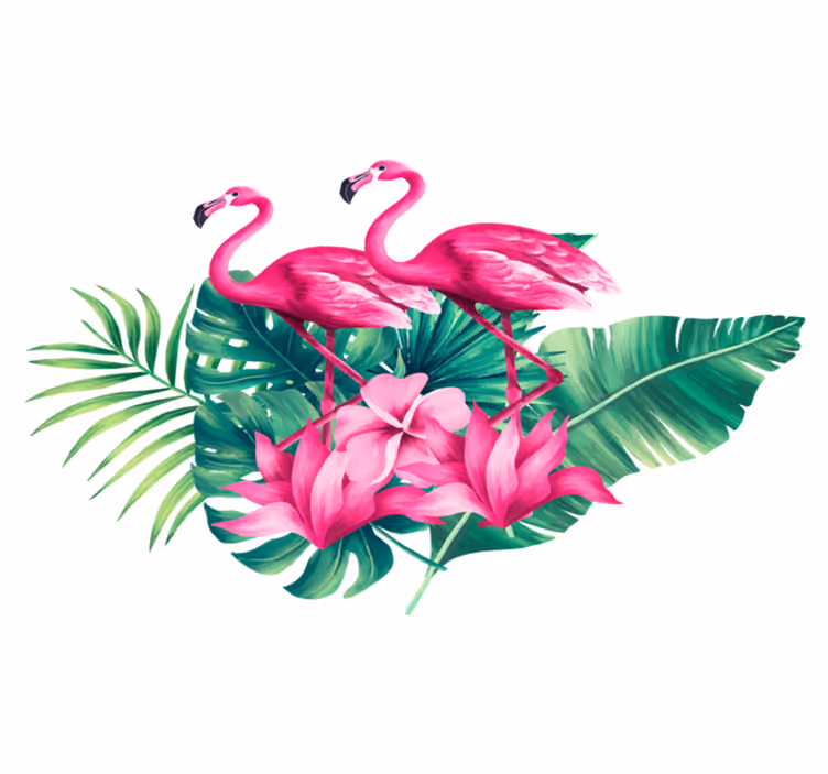 Tapete vinílico de animais flamingos e folhagens - TenStickers