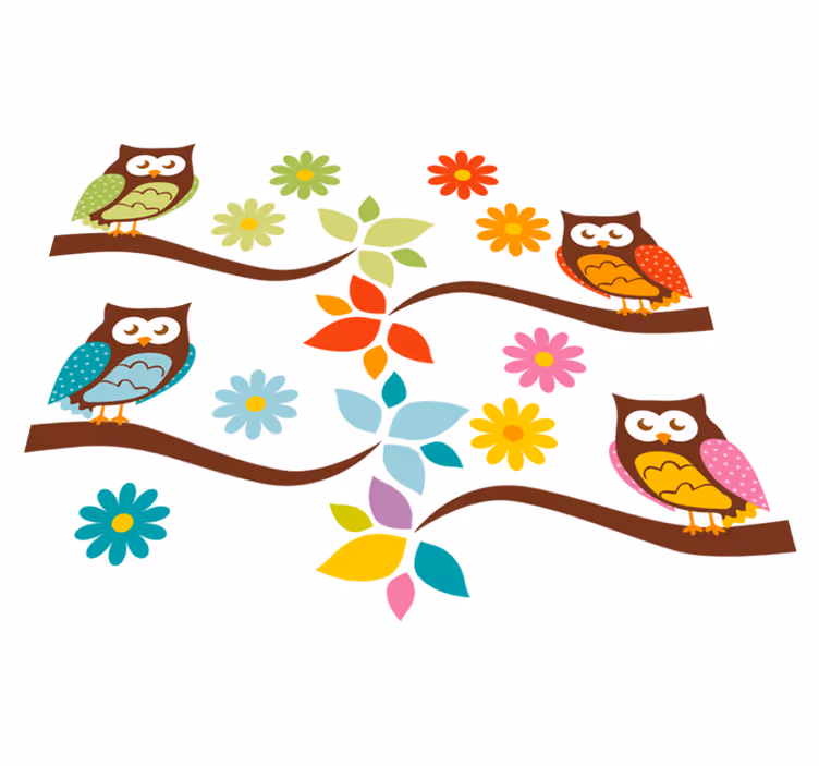 Tapete vinílico de animais arranjo de corujas coloridas - TenStickers